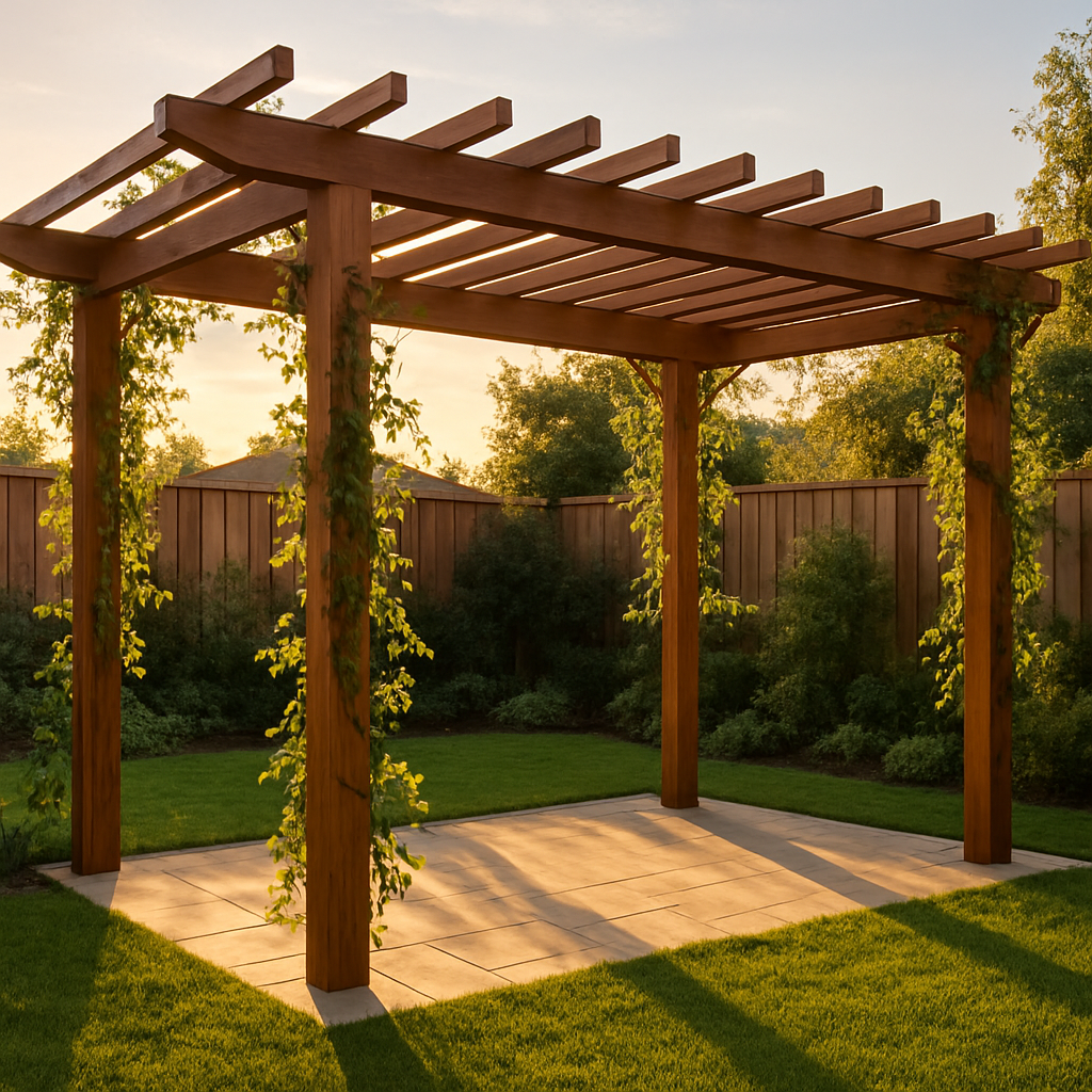 Elegant timber pergola with climbing plants in an Australian backyard